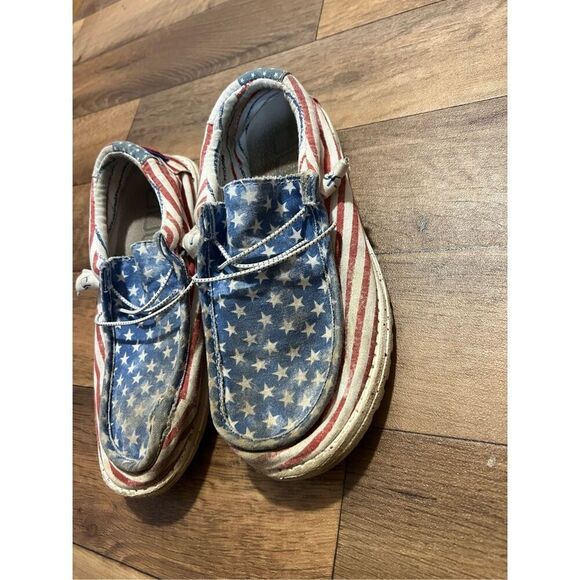 Hey Dude Stars N Stripes Wally Shoes Flaws -Men’s 8 Woman’s 10 - Picture 2 of 15